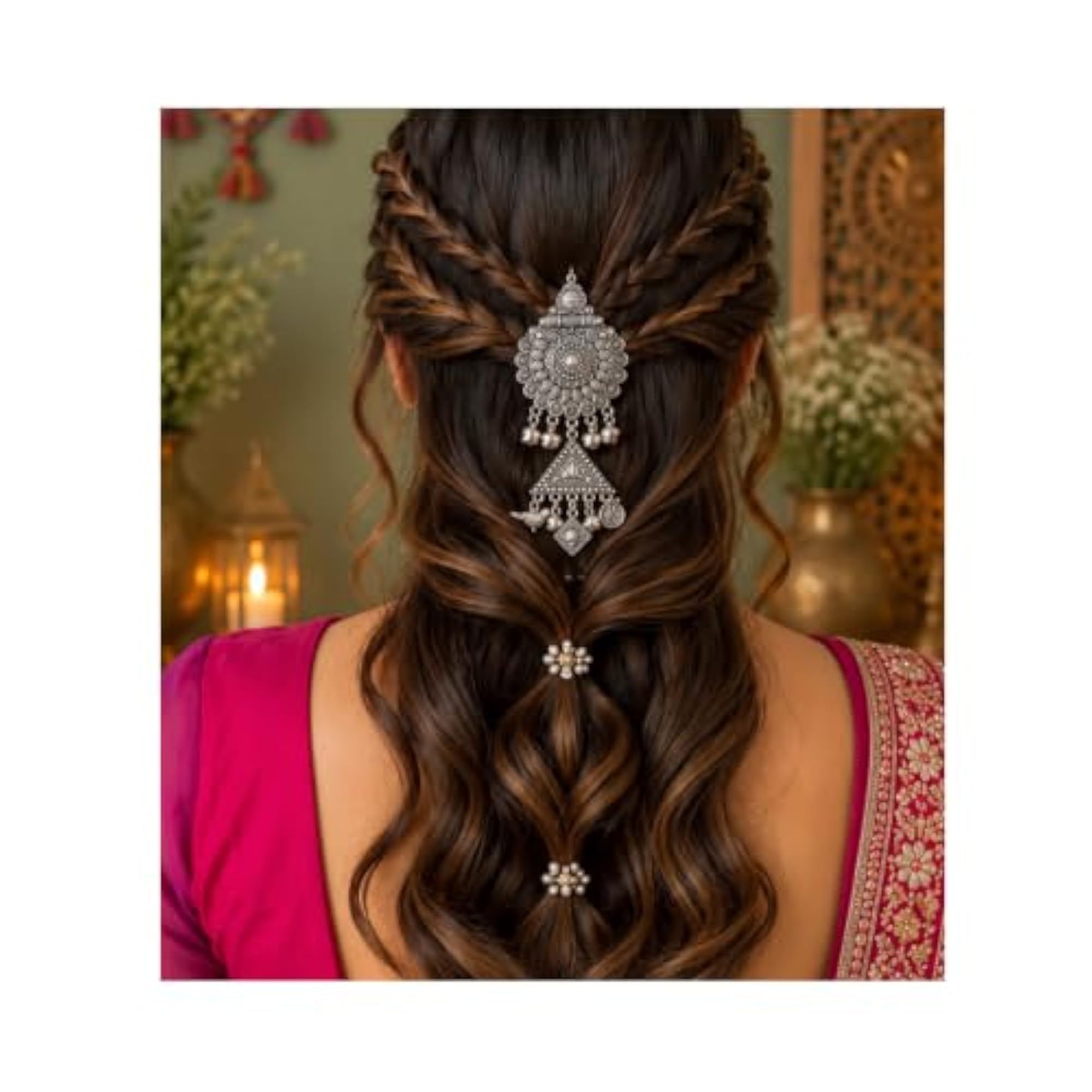 Traditional Oxidized Silver Hair Brooch Pin for Women