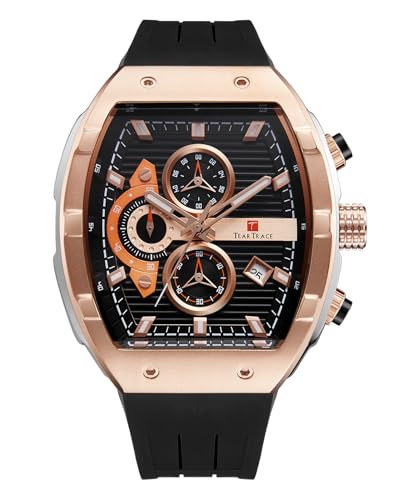 TEARTRACE Watches for Men Analog Quartz Waterproof Sport Men’s Watch Tonneau Chronograph Luminous Fashionable Unique Casual Watch with Silicone Strap
