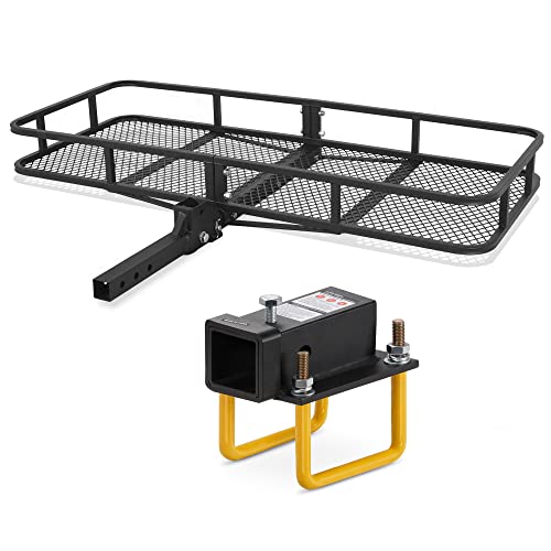 ARKSEN 60" x 25" Heavy Duty Folding Cargo Rack Carrier Luggage Basket W/U-Bolt 2" Hitch Receiver Adapter for RV Recreational Vehicle Camping Traveling