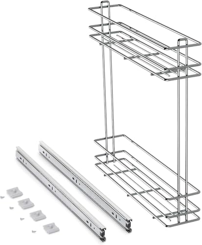 Carrello Portabottiglie Estraibile per Mobile Cucina - Cestello Portabottiglie in Acciaio - Carrello Cucina - Mensola Cucina - Pensile Cucina - Dispensa Cucina (Modulo 15 - Non Ammortizzato)