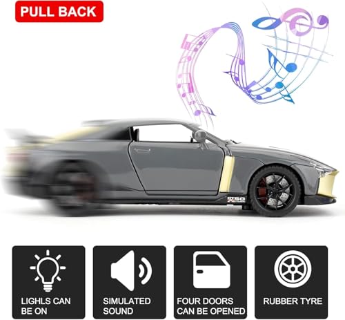 Image of 1:32 Nissan GTR50 Model Car, Diecast Collectible Pull Back Toy Car with Sound and Light for Adults, Kids, Boys, and Girls, Gift (Grey)