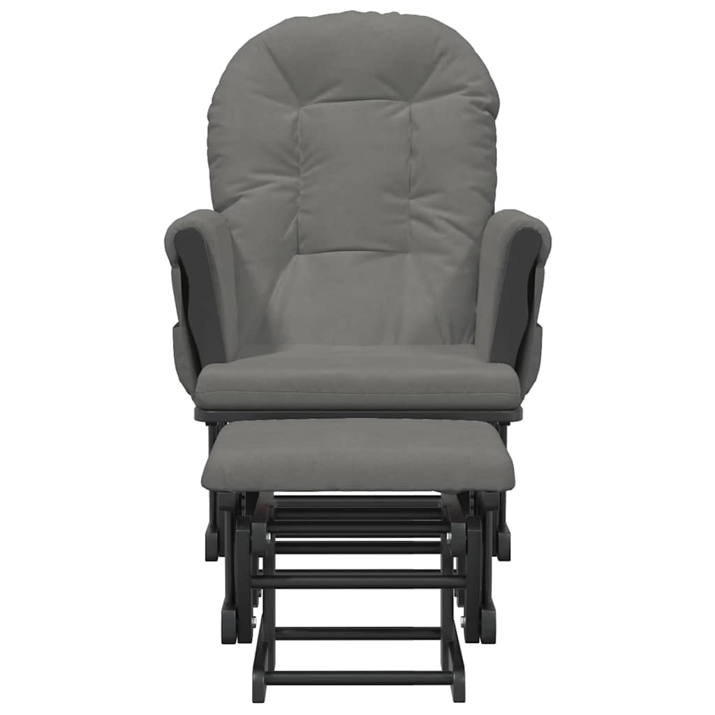 Sillón mecedora con taburete, color gris oscuro, tejido de madera de caucho maciza, 70 x 72 x 107 cm, silla de relax con reposabrazos y respaldo para salón, habitación de los niños