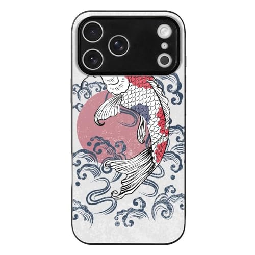 iPhone17ProMax用ケース 和風 錦鯉 波 雲柄 スマホケース 強化ガラス TPU 傷付き防止 軽量 黄変防止 アイフォン17ProMax用 脱着簡単 おしゃれ iPhone17ProMax 携帯カバー