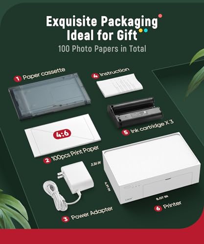 Liene M100 4x6'' Photo Printer, Phone Printer 100 Sheets & 3 Cartridges, Full-Color Photo, Portable Instant Photo Printer for iPhone Android, Thermal Dye Sublimation, Wi-Fi Picture Printer 100 Papers