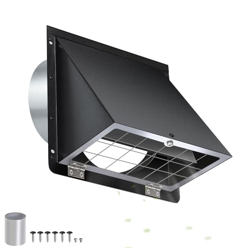 3 Inch Dryer Vent Cover Outside with Mesh & Cushioned Flap Metal Wall Vent Exhaust Vent Cover Exterior Dryer Vent Hood Wall Mount Extractor Vent Outdoor Dryer Vent Cover for Laundry AC Air Vents-Black