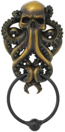 Pacific Giftware Decorative Octopus Skull Monster Resin Door Knocker with Cast Iron Knocker Wall Sculpture