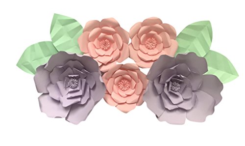 Paper Flower Decoration Kit - DIY Paper Flower Backdrop - 113 Piece Set - 2 Large Flowers, 3 Medium Flowers, 4 Leaves (Purple/Pink)
