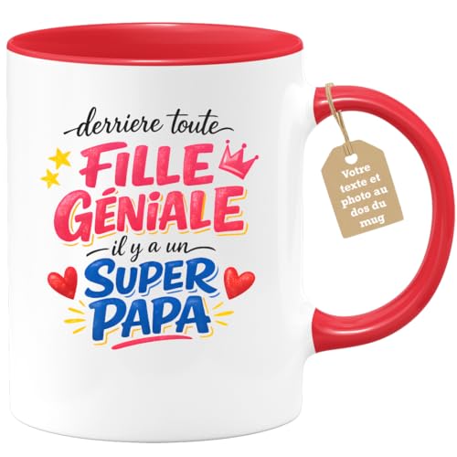 quotedazur Café-Croissant - Mug Personnalisé Papa Texte Photo - Tasse Fête Des Pères Derrière Toute Fille Géniale - Cadeau Drôle Papounet -...