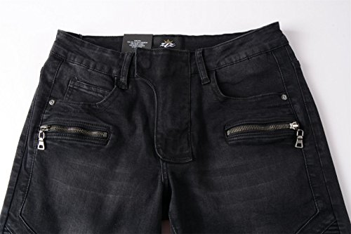 ZLZ Slim Fit Biker Jeans, Men's Super Comfy Stretch Skinny Biker Denim Jeans Pants, Size 29 (Black)3