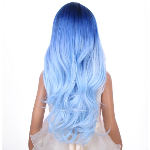Image of PATTNIUM Kids Long Curly Wavy Blue Wig - Heat Resistant Synthetic Hair Wigs