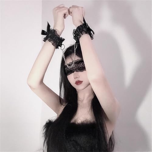 [LIKENNY] SM リボン付きリストバンド 目隠し 2点セットコスプレ レースアイマスク 人間用 手枷 リード付き 女子 初心者向け sm セクシー 花柄 かわいい 可愛い 痛くない 調節可能 ご主人様 調教 拘束 アクセサリー ハロウィン クリスマス 摄影 仮面舞踏会 演出 写真 小道具 大人のおもちゃ パーティー キュート 人気 - 画像2