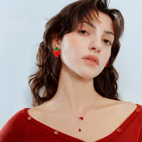 Funky Y2K Strawberry Clip On Earrings - Cute Fruit Themed No Piercing Ear Jewelry for Women by YUJIE - Image 3