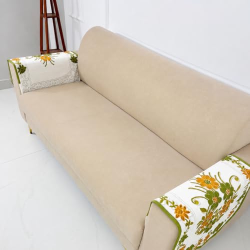 Image of Homerz Premium 'Surya Series' Sofa Cover | Stylish Sofa Protector | Net Fabric | Anti-Stain & Washable Slip Cover Exact Size Antislip (Daisy Green, 2 Pc Armrest, Armrest)