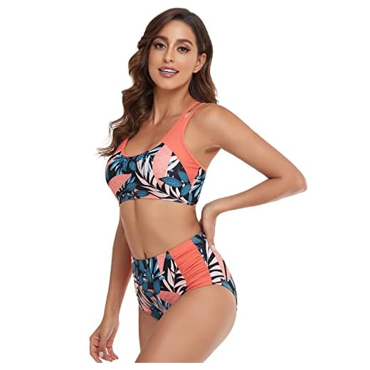 Baddräkt för kvinnor Triangel sexiga outfits Tvådelade badkläder Beachwear Set 90-tals slimmad baddräkt Flora Bikini (Orange XX)