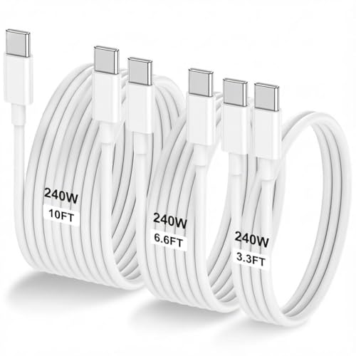 Image of LOFPYE 240W 3-Pack [3.3FT+6.6FT+10FT] USB C to USB C Cable,Type C Fast Charging Cable for iPhone Air 17 16 15 ，for Galaxy S25, for iPad, for MacBook and More