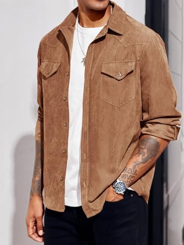 Runcati Mens Long Sleeve Suede Shirts Button Down Shacket Casual Work Western Regular Fit Shirt Jacket2