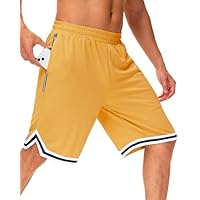 JWM Short de basquete masculino longo de 28 cm - malha abaixo do joelho, atlético, academia, treino, esportes, com bolsos com zíper, secagem rápida, leve, Amarelo, XGG