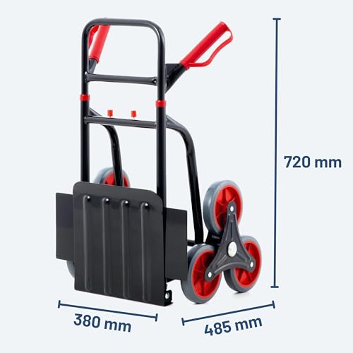 Foto von Pallit Sackkarre klappbar & höhenverstellbar [120kg] - ergonomische Treppensteiger-Transportkarre Diablo-FS aus Stahl mit 3-Räder-System als Treppensackkarre, Schubwagen oder Holztransportkarre
