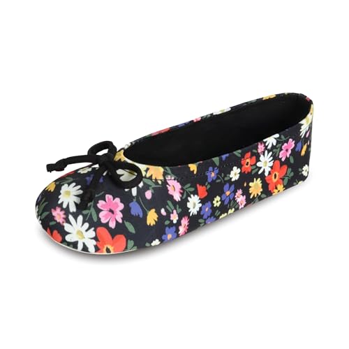 Image of Isotoner Women's Stretch Ballerina Slippers Soft House Shoes with 4 Way Stretch Fit, Bow Detail & Leather Sole