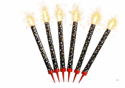 6 Pcs 15seconds Duration Sparkling Candle with Holder Party and Birthday Candles Fountain Candle for Birthday Cake For all Occasion Celebration (15cm) Black