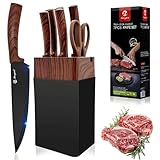 7 Pezzi Coltelli da Cucina,Set Coltelli da Cucina Professionali con Ceppo Universale e Affilatore Integrato,Lame Acciaio Inossidabile di Qualità e Manici Ergonomici