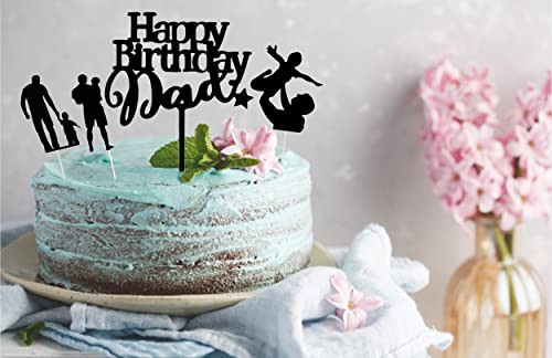 Set Of 4 Acrylic And Letters Happy Birthday For Dad Cake Topper For Birthday Party Decorations Father's Day Supplies Decorations (Black) #TOP4