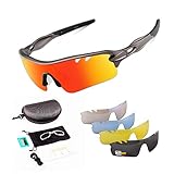 Toneoesol Sports Sunglasses,Polarized Cycling Glasses for Men Women, with 5 Interchangeable Lenses for Cycling Running