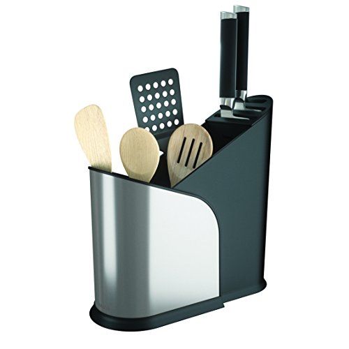 Umbra Furlo, Expandable Kitchen Utensil Holder, Multi-Functional Caddy Organizer With Divider And Extra Storage, Ideal For Keeping Knives And Other Utensils Instantly Accessible, Black/Stainless Steel #TOP6