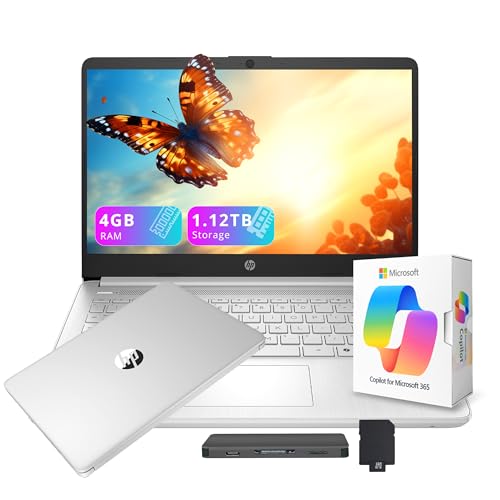 Image of HP Stream 14 inch HD Student&Business Laptop with AI Copilot, Intel Processor N150, 4GB RAM, 1.12TB Storage (128GB UFS + 1TB Docking Station), 1 Year Office 365, Intel Graphics, Win 11, Natural Silver