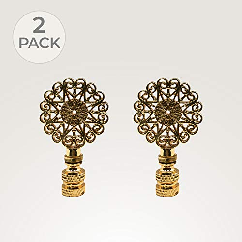 Image of Royal Designs Scalloped Filigree Polished Brass Lamp Finial, Set of 2