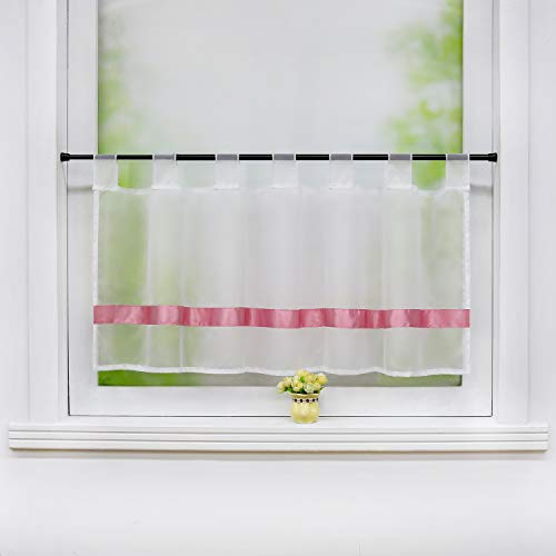 Joyswahl Julie 1 Pièce Rideau Brise-Bise avec Ruban Coloré en Satin à Passants Passe Tringle en Polyester Décoration de Fenêtre pour Salon Chambre Cuisine...