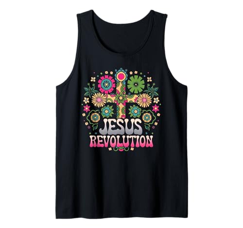Flor hippie retro maravillosa de la Revolución de Jesús, fe cristiana Camiseta sin Mangas