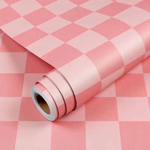 YENHOME Tapete Selbstklebend Karierte Rosa 44.5x300cm Klebefolie Kariert Rosa Selbstklebende Tapete Wand Wasserdicht für Kinderzimmer Schlafzimmer Badezimmer Geometrisch Möbelfolie für Schränke