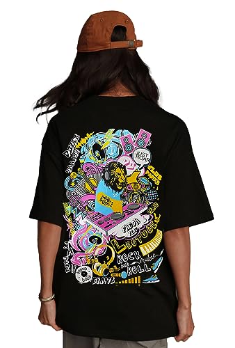 Image of LEOTUDE Women's Cotton Oversized Fit Short Sleeve with Round Neck, Oversized Longline Drop Shoulder, Back Printed T-Shirt