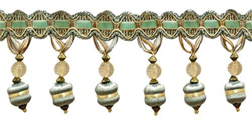 Frange à glands perlés or et bleu argenté style BFH3 de luxe - 3