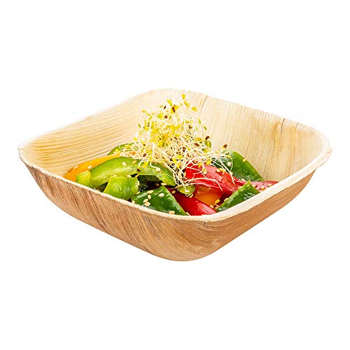 Indo 18 Ounce Palm Bowls, 100 Compostable Palm Leaf Bowls - Biodegradable, LeakResistant, Natural Palm Leaf Disposable Wooden Bowls, Square, For Soups Or Salads - Restaurantware