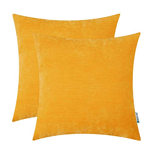 HWY 50 Gold Throw Pillows Covers 18x18 inch, for Couch Sofa Bed Pillow Covers, Chenille Soft Comfy Solid Decorative Square Throw Pillow Case Set Cushion Cover Pack of 2