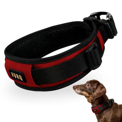 Padded Dog Collar for Large Medium Small Dogs Wide Soft Lightweight Comfortable Fit Adjustable Durable Dog Collar for Everyday Use VURQ Comfort Collar (Red Large)