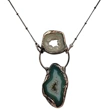 Crystal Joys Bohemian Style Gemstone Necklace Green Agate Geode Slice Two Stone Necklace, Various