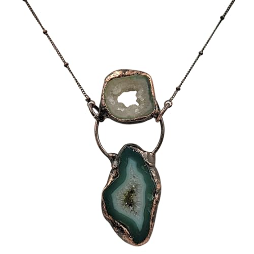 Crystal Joys Bohemian Agate Geode Slice Two Stone Necklace