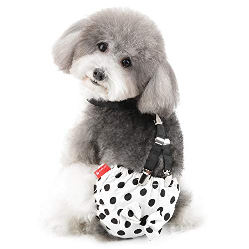 Ranphy Dog Sanitary Panties Female with Suspenders Washable Dog Diapers Polka Dot Doggy Underwear Reusable Dog Heat Panties Doggie Nappies Belly Bands Safety Pants with Bow-Knot with Bow-Knot