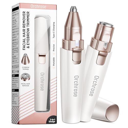 Removedor de Vello Facial y Recortador de Cejas 2 en 1 para Mujeres, Recargable, Blanco
