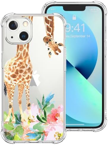 Losthll Compatible with iPhone 13 Clear Case,Funny Giraffe with Flowers iPhone Case for Women Girls,Four Corner Reinforced Shockproof TPU Bumper Phone Cover Designed for iPhone 13 6.1 Inch