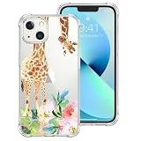 Losthll Compatible with iPhone 13 Clear Case,Funny Giraffe with Flowers iPhone Case for Women Girls,