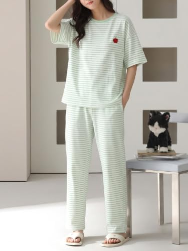 Image of Louis Luxe Cotton Blend Womens Korean Night Dress || Full Pyjama Set || Korean Nightsuit ||Women Nightwear ||Round Neck Full Sleeve Nightsuit || Loungewear || Everyday Nightdress (ND-12)