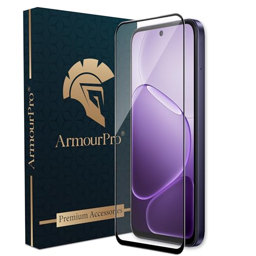 Image of ArmourPro Tempered Glass for Oppo k14-9H Screen Protector with Black Border, Anti Scratch, Edge-to-Edge Coverage, HD Clarity, Smooth Touch, Case Friendly | Black