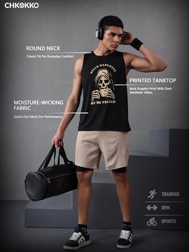 Image of CHKOKKO Sleeveless T Shirts Gym Vest for Men Workout Graphic Printed Premium Cotton Blend Tank Top for Man Running Vest Sando Gym Wear Lightweight Breathable Casual Summer Wear Boys