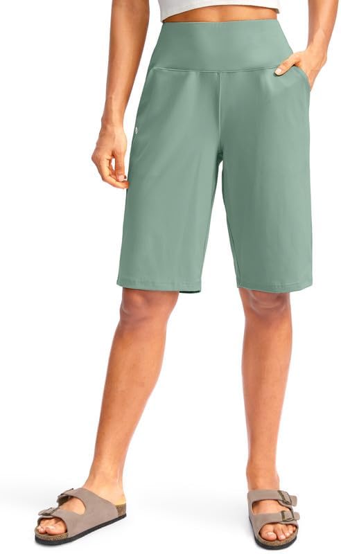 G Gradual Women’s 12″ Bermuda Long Shorts with Pockets High Waisted Stretch Knee Length Shorts for Women Summer Walking