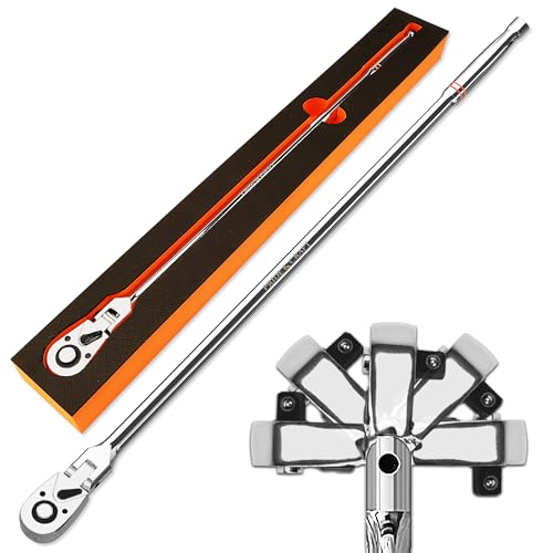 PRIDE&CRAFT 1/2 Drive Extra Long Flex Head Ratchet 72-Tooth 23.6 Inch Long Socket Wrench Quick Release Reversible Design Swivel Head Ratchet Chrome Alloy Made EVA Organizer