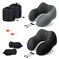 Oreiller De Voyage Mémoire De Forme - Soutien Cou Et Tête - Housse Velours Lavable - Avec Masque Yeux